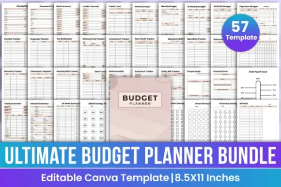 Ultimate Budget Planner Bundle Canva | Editable Finance Tracker, Monthly Weekly Budget, Savings Challenge, Debt Payoff & Bill Payment Printable Planner