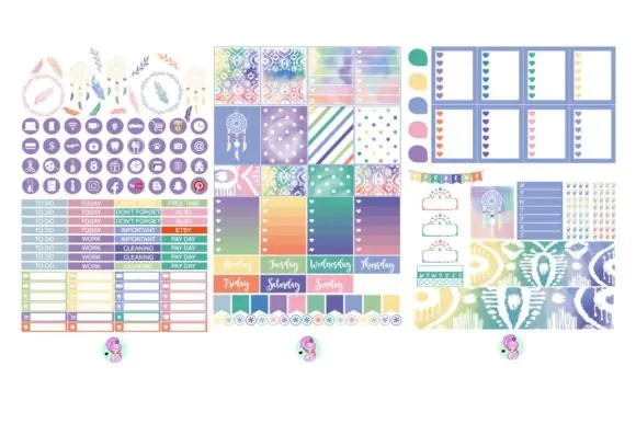 Boho Sticker Kit Digital Stickers – Printable Planner Sticker Bundle for Erin Condren Vertical Life Planner with AI, JPEG, and Silhouette Cameo Studio3 Files for DIY Planning and Creative Organization