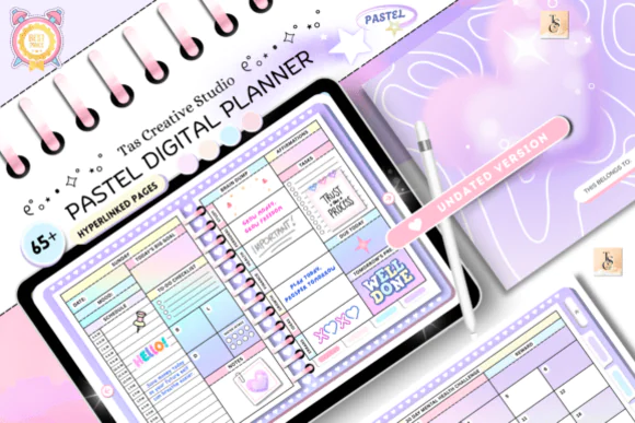 ADHD Purple Digital Planner Pastel for GoodNotes, Notability & XODO | Undated Hyperlinked Horizontal PDF Planner with Daily, Weekly, Self-Care, Health, Finance & Productivity Pages