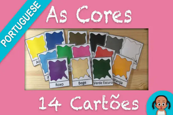 Colors in Portuguese Flash Cards | Printable Portuguese Color Vocabulary Cards for Kids, Homeschool, Classroom, Language Learning & Early Word Practice