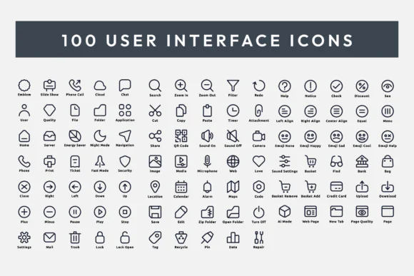 User Interface Outline Icons Vector Pack – Editable UI and UX Icon Set for Websites, Mobile Apps, Dashboards, Wireframes, Presentations and Digital Product Design