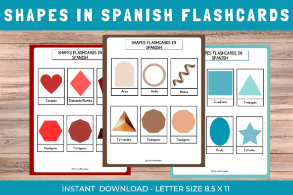 Shapes in Spanish Flashcards | Printable Spanish Shape Vocabulary Cards for Kids, Bilingual Classrooms, ESL, Homeschool, Early Geometry & Language Learning