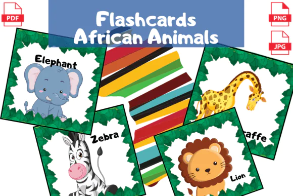 African Animals Flashcards for Kids | Printable Safari Animal Learning Cards with Hand Signs for Preschool, Kindergarten, Montessori, Homeschool, Classroom & Early Vocabulary Activities