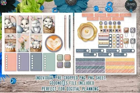 Hoppy Easter Digital Stickers Bundle for GoodNotes, ZoomNotes, Digital Planners, Easter Journals, Holiday Layouts, and Cute Seasonal Digital Planning