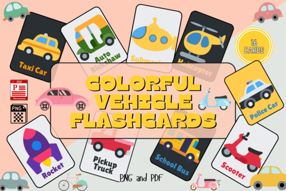 Vehicle Transport Flashcards for Kids Printable – Preschool and Kindergarten Transportation Learning Cards, Homeschool Vehicle Vocabulary Activity Set, PDF and PNG Educational Printables for Classroom