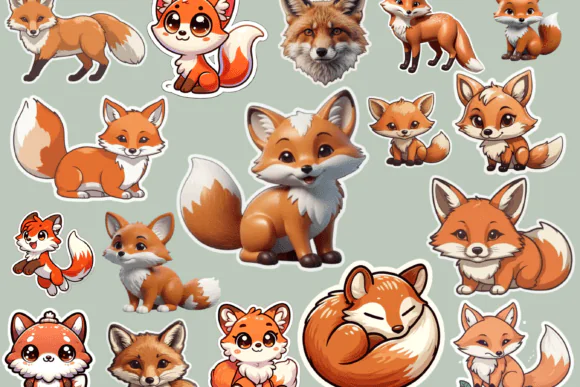 Cute Fox Digital Stickers Bundle for GoodNotes, Notability, Digital Planners, Journals, Scrapbooking, Printable Crafts, and Creative Note-Taking