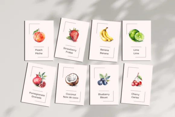 French and English Fruit Flash Cards Printable for Kids – Bilingual Fruit Vocabulary Learning Cards for Toddlers, Preschool Homeschool Language Activity Set