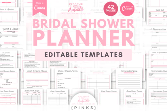 Bridal Shower Planner Canva Templates, Editable Bridal Shower Organizer, Printable Wedding Event Planner, Guest List Budget Timeline Decor Food Planner