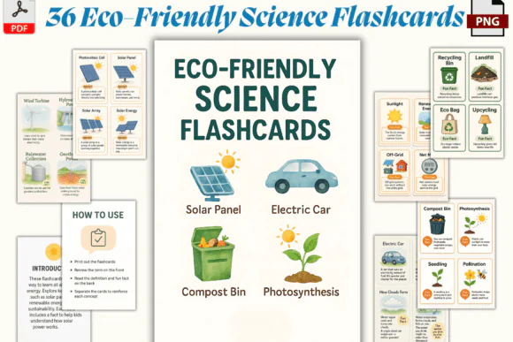 36 Eco-Friendly Science Flashcards | Printable STEM Nature Learning Cards for Kids, Homeschool, Classroom, Earth Day Activities & Early Environmental Education