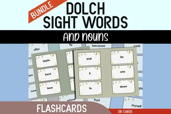 Dolch Sight Words and Nouns Flashcards | Printable Early Reading Vocabulary Cards for Preschool, Kindergarten, Homeschool, Classroom Literacy & Sight Word Practice