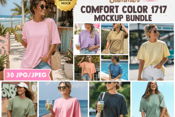 Comfort Colors 1717 Summer Beach Mockup Bundle | Coastal T-Shirt Mockup Collection | High-Resolution POD Product Display Templates | Beach Lifestyle Apparel Mockups for Etsy, Shopify & Print-on-Demand