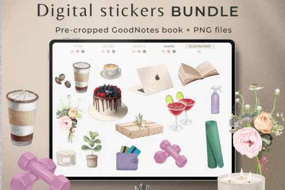 Digital Stickers Book for GoodNotes – 250+ Pre-Cropped Everyday Planner Stickers with PNG Files for GoodNotes, Notability, Xodo, Noteshelf, Keynote, and Digital Journal Planning