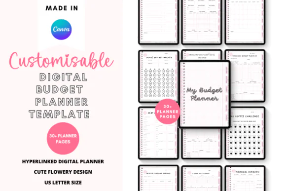Canva Pink Digital Budget Planner, Editable Floral Finance Planner, Monthly Budget Tracker, Savings Challenge Planner, Expense Tracker, Debt & Credit Card Organizer, Printable Money Management Templat