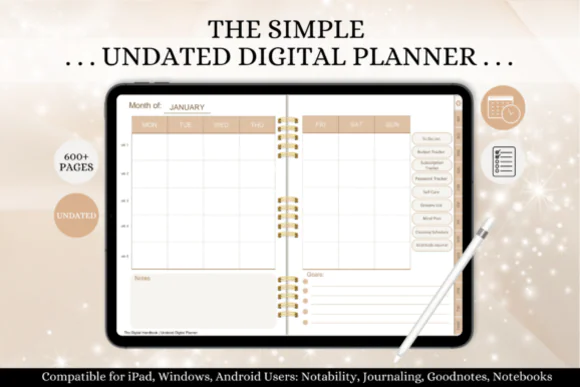 Daily Life Digital Planner 620 Pages, Undated Hyperlinked Digital Planner PDF, Daily Weekly Monthly Planner, GoodNotes Planner, Budget Tracker, Meal Planner, Self-Care Journal, Cleaning Checklist, Not