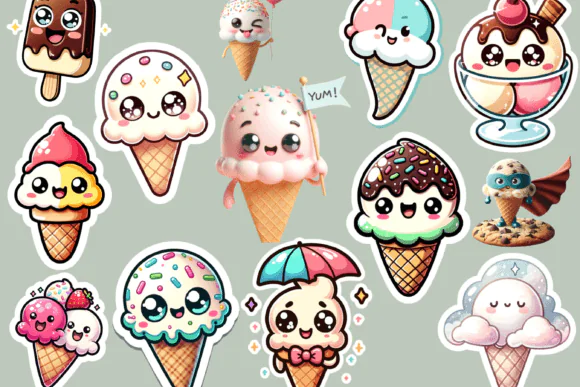 Ice-Cream Stickers Digital Stickers Bundle – Cute Ice Cream-Themed Planner Stickers, Shapes, and Icons for GoodNotes, Notability, iPad Note-Taking, Journaling, Studying, Printables, and Fun Creative O