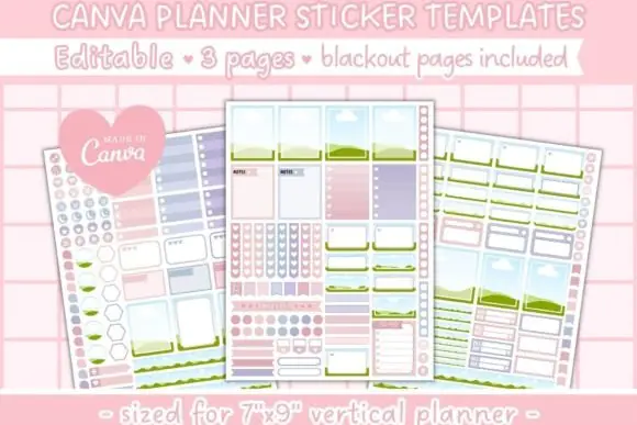 Canva Editable Planner Sticker Template, Printable Vertical Planner Stickers for 7x9 Planner, Editable Sticker Sheets for Cutting Machines, Functional Planner Box Sticker Pages
