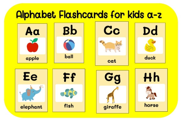 Alphabet Flashcards for Kids A to Z Printable – Preschool and Kindergarten Letter Learning Cards, ABC Vocabulary Flashcards for Reading Practice, Homeschool and Classroom Educational Set