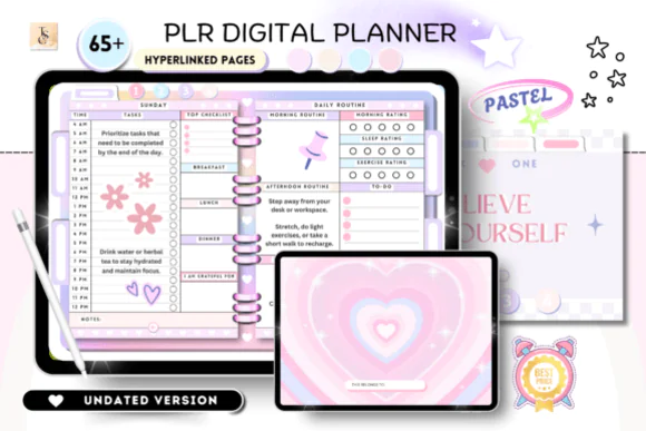 PLR Resell Canva Undated Digital Planner Template | 66-Page Hyperlinked PDF Planner for GoodNotes, Notability, Noteshelf & Digital Product Resale