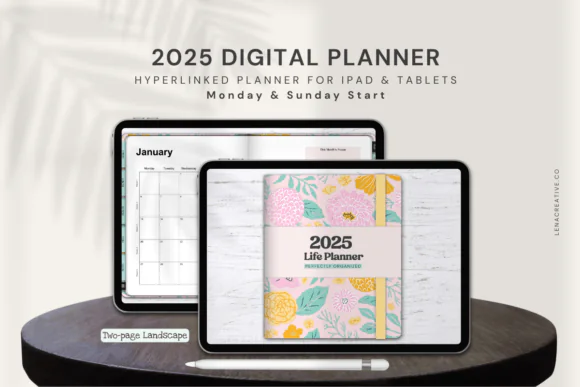 Ultimate Digital Planner 2025 for GoodNotes, Noteshelf & Notability | Landscape Hyperlinked Life Planner PDF with Sunday & Monday Start, Bonus Undated Planner & 534+ Pages