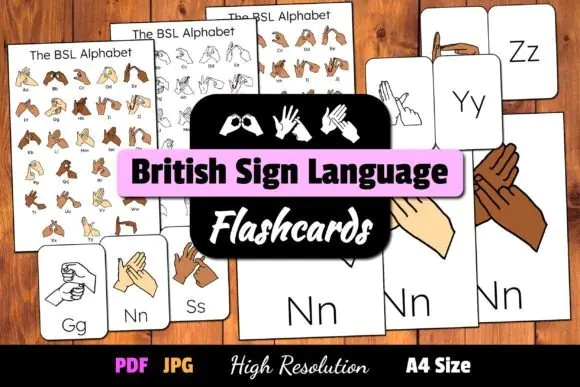 BSL Alphabet Charts & Flashcards Auslan | Printable British Sign Language Learning Cards and Charts for Kids, Beginners, Homeschool, Classroom & Sign Language Practice