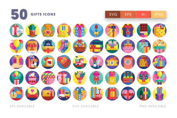 50 Gifts Icons Vector Pack – Gift Box, Present and Celebration Symbol Set for Websites, Mobile Apps, Print Design, Invitations, Branding and Seasonal Creative Projects