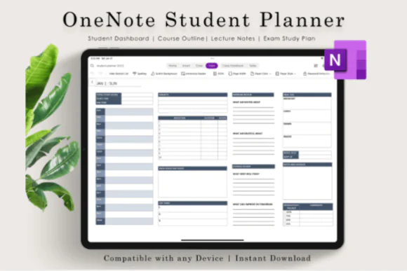 OneNote Student Planner Digital Template | Academic Productivity Planner for Windows & Mac with Task Dashboard, Lecture Notes, Exam Study Pages & OneNote Stickers