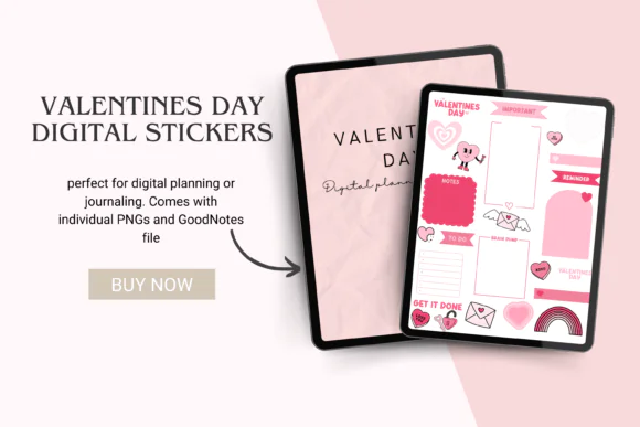 Valentine’s Day Clipart Digital Stickers Bundle for GoodNotes, Digital Planners, Love Journals, Romantic Planner Layouts, and Cute Holiday Note-Taking