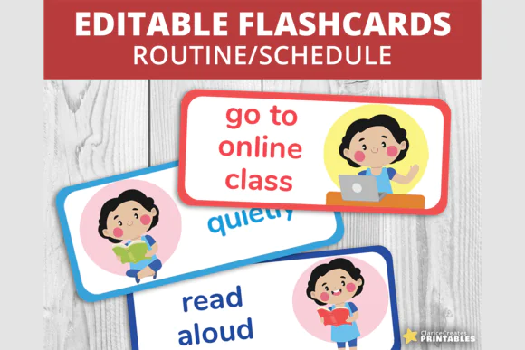 Editable Routine Flashcards School | Printable Daily Schedule Cards for Kids, Classroom, Homeschool, Visual Routine, Independent Learning & OpenDyslexic Support