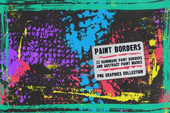 Paint Borders and More Graphics Set – 32 Handmade PNG Paint Border, Overlay, and Texture Elements for Wall Art, Digital Scrapbooking, Collage, Decoupage, Junk Journaling, and Printable Craft Projects
