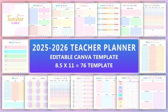 2025–2026 Teacher Planner Canva Template, Editable Academic Planner, Lesson Plan Organizer, Classroom Management Binder, Attendance and Student Tracker, Printable Teacher Planner