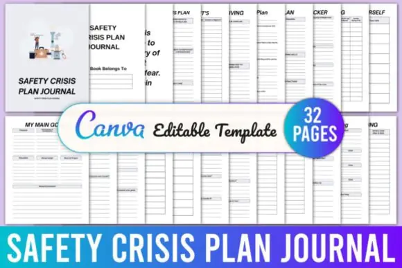 Safety Crisis Plan Journal Canva Template, Editable Mental Health Safety Planner, Personal Crisis Plan KDP Interior, Anxiety Log, Self-Care Checklist, Coping Skills Worksheet, Mindfulness Journal, Pri
