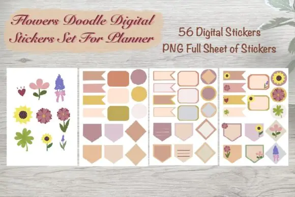 Flowers Doodle Digital Stickers Set for GoodNotes, Bullet Journals, Digital Planners, iPad Note-Taking, Floral Journaling, and Creative Planner Decoration