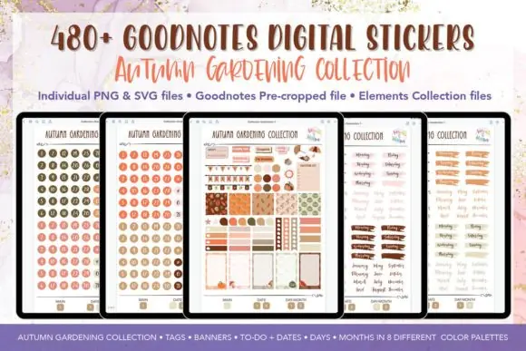 Autumn Digital Planner Stickers Bundle for GoodNotes | 486 PNG, 476 SVG, Pre-Cropped Hyperlinked Sticker Book, Printable PDF & Cozy Fall Planner Decor