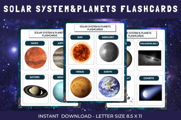 Solar System and Planets Flashcards | Printable Space, Astronomy, Sun, Moon & Planet Learning Cards for Kids, Preschool, Kindergarten, Homeschool & STEM Activities