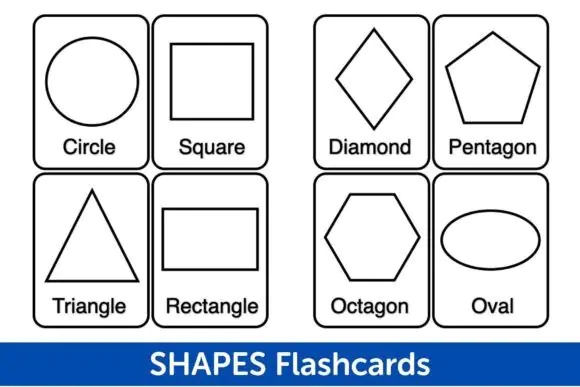 Printable Flashcards with Basic Shapes | Shape Learning Cards for Toddlers, Preschool, Homeschool, Classroom Activities, Early Geometry & Coloring Practice