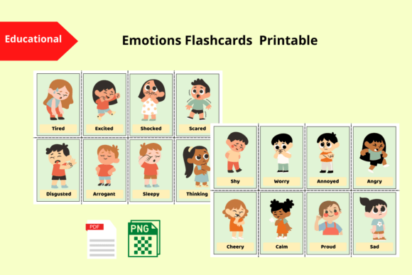 Emotions Flashcards Printable | 16 Feelings and Emotion Learning Cards for Kids, Preschool, Kindergarten, Homeschool, Classroom SEL & Social Emotional Learning Activities