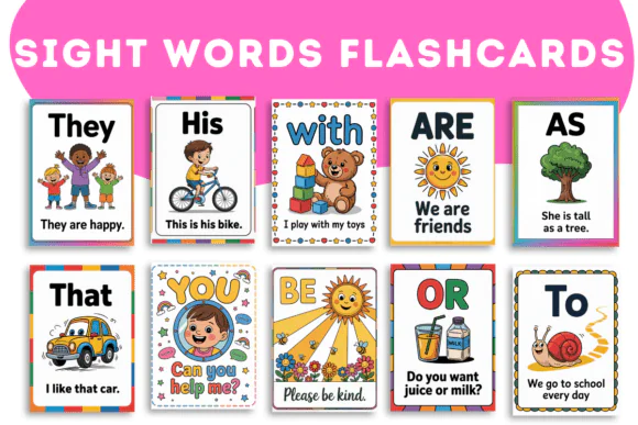 Sight Words Flashcards Printable PDF Canva | Early Reading Flash Cards for Preschool, Kindergarten, Homeschool, Classroom Literacy Practice