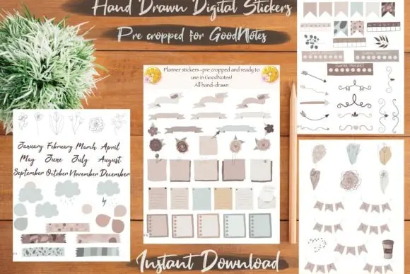 100+ Digital Planner Stickers for GoodNotes PNG Bundle | Pre-Cropped Earthy Tone Stickers for Digital Planners, Journals, iPad Planning & Planner Apps