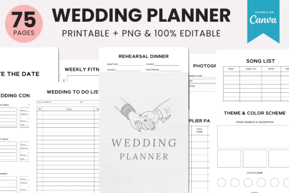 2025 Wedding Planner Canva Template, Editable Bridal Planner Bundle, Printable Wedding Organizer, A4 Wedding Planning Workbook, Bridal Checklist and Event Planner