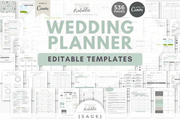 Wedding Planner Canva Templates Sage, 536 Editable Wedding Binder Printables, Bridal Planner Organizer, Wedding Budget Guest List Timeline, A4 and US Letter Wedding Planning Bundle