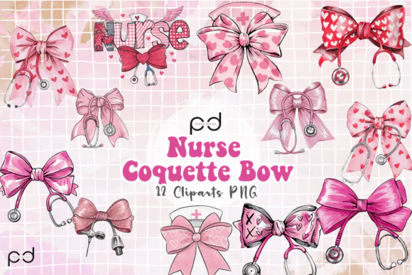 Nurse Coquette Bow Clipart PNG Bundle | Cute Medical Bow Graphic with Transparent Background | Nurse Sublimation Design for T-Shirts, Mugs, Stickers, Cards & Crafts