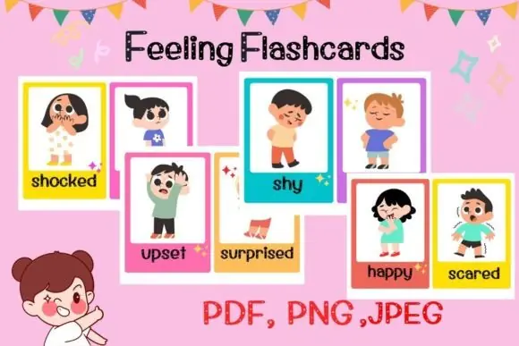Feeling Flashcards Printable for Kids – Emotions Vocabulary Learning Cards for Preschool and Kindergarten, Social Emotional Learning Activity Set for Classroom and Homeschool Use
