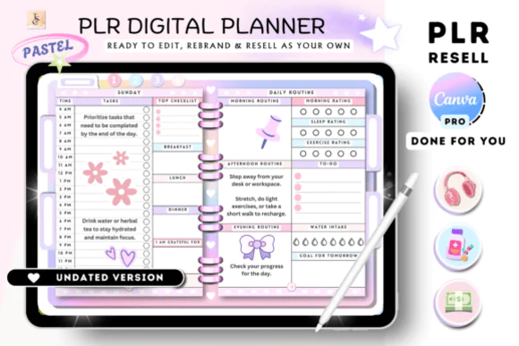 PLR Canva Digital Planner Resell Template | 66-Page Hyperlinked Undated Planner for GoodNotes, Notability, XODO & Rebrandable Digital Product Sales