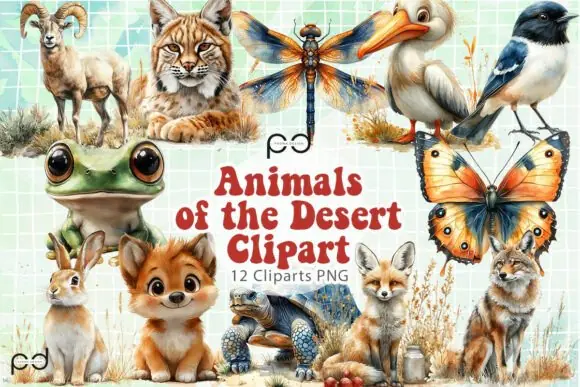 Animals of the Desert Graphics Bundle – Desert Animal PNG Clipart Set with Transparent Backgrounds for Cards, Wall Art, Scrapbooking, T-Shirts, Pillows, Bags, Mugs, Stickers, and Nature-Themed Creativ