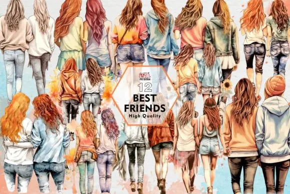 Best Friends Clipart PNG Graphics Bundle – Friendship-Themed High-Resolution PNG Design Set for Stickers, Mugs, T-Shirts, Greeting Cards, Birthday Cards, Invitations, Posters, Scrapbooking, and Printa