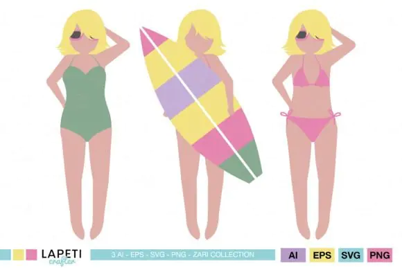 Summer Girl Vector Digital Stickers Bundle – Vibrant Summer-Themed AI EPS SVG PNG Graphics for Digital Scrapbooking, Sublimation, T-Shirt Designs, Sunny Crafts, and Seasonal Creative Projects