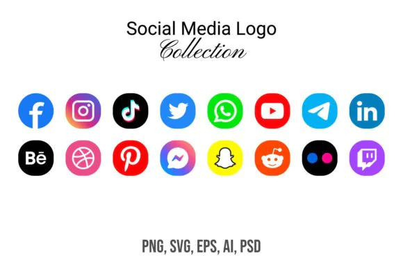 Social Media Icons PNG SVG PSD AI EPS | Editable Social Icon Pack for Website Design, Posts, Brochures, Menus, Branding & Digital Project