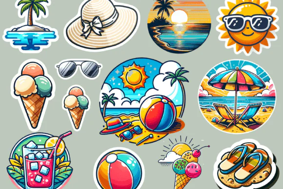 Summer Stickers Digital Stickers Bundle – Colorful Summer-Themed Planner Stickers, Shapes, and Icons for GoodNotes, Notability, iPad Note-Taking, Journaling, Studying, Printables, and Creative Digital