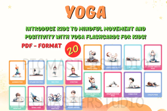 Yoga Flashcards for Kids Printable – Mindfulness and Wellness Pose Cards for Children, Preschool and Homeschool Movement Activity Set, Relaxation and Balance Learning Cards
