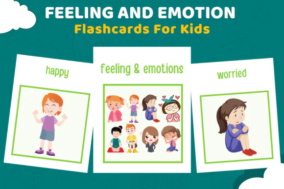 Feeling and Emotions Flashcards Printable for Kids – English Vocabulary Learning Cards for Social Emotional Learning, Preschool and Kindergarten Classroom Homeschool Activity Set